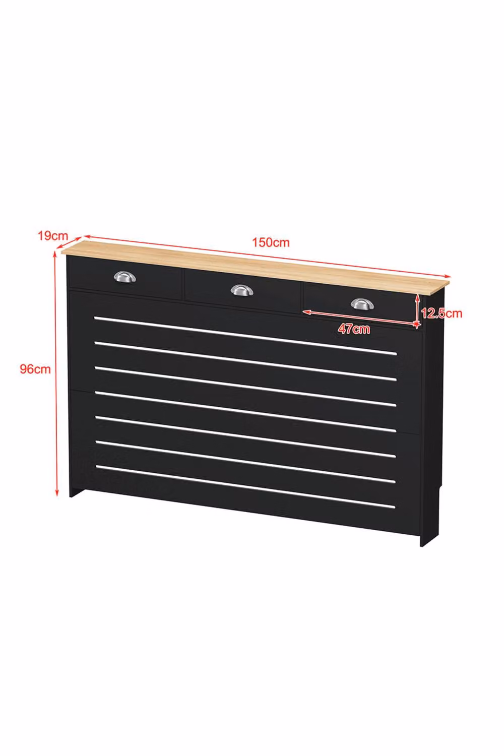 Home Source Batley Large Radiator Cover in Black MDF Wood, W/D/H: 151 x 19 x 96 cm – 3