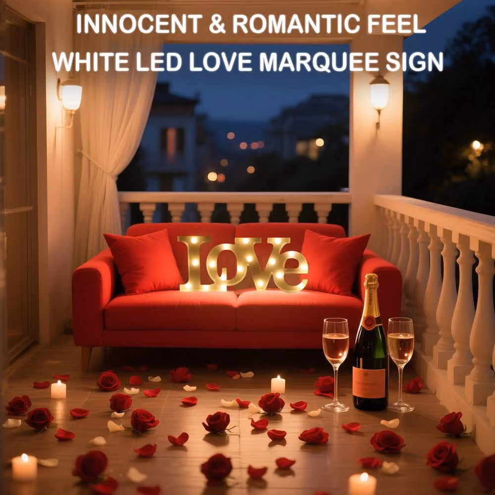 Bright Zeal White Battery-Operated LED LOVE Light Sign with 20 Lights and Timer, Width: 41 cm – 4