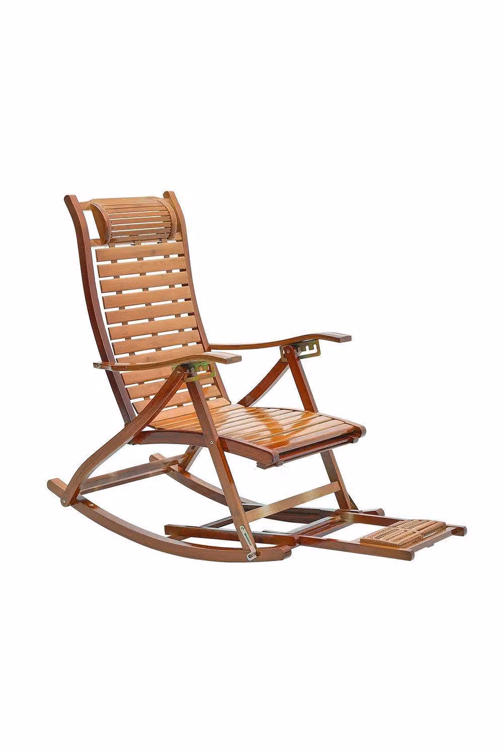 Garden Sanctuary Bamboo Foldable Outdoor Recliner Rocking Chair in Natural Brown – 3