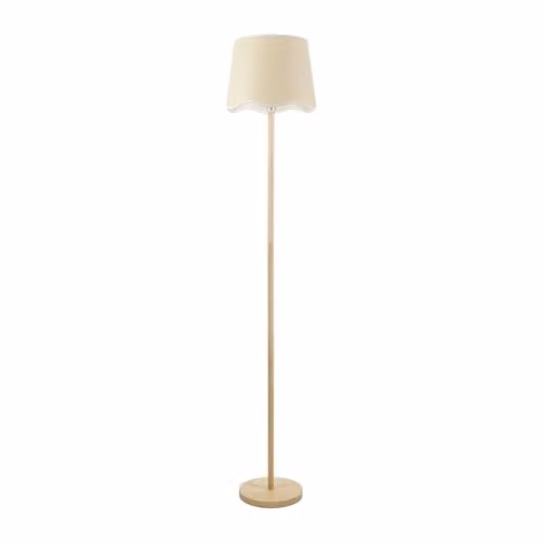 ValueLights Tripod Floor Lamp with White Scallop Fabric Shade and Included LED Bulb in Wood and White