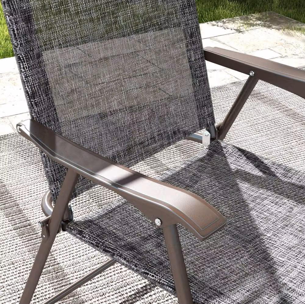 STILVORA Set of 2 Modern Folding Garden Chairs with Grey Fabric Mesh Seats and Matt Steel Frame – 6