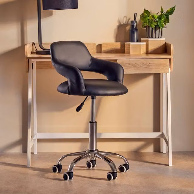Orsina Ergonomic Black Synthetic Leather Home Office Chair with Armrests and 360 Degree Swivel – 1