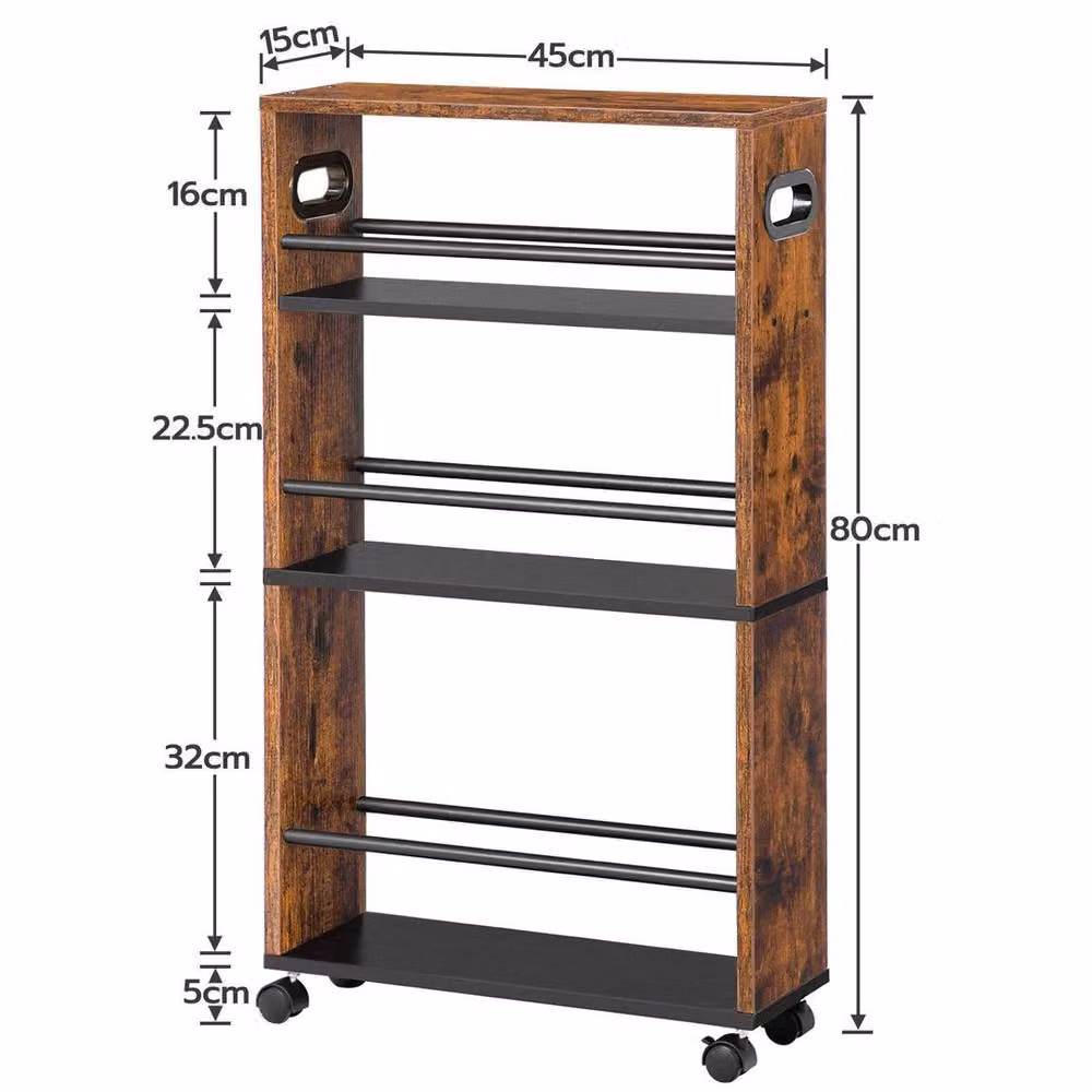 KORVIXA Brown Wood Storage Trolley Kitchen Cart, W: 60 cm, H: 75 cm – 2