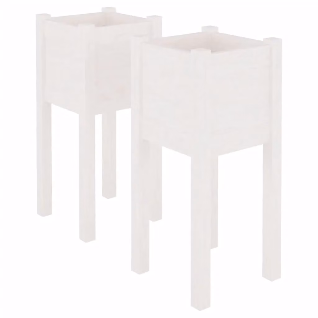 Berkfield Home Garden White Solid Pinewood Ornamental Planter Tubs, 2 Pack, W/D/H: 31 x 31 x 70 cm – 2