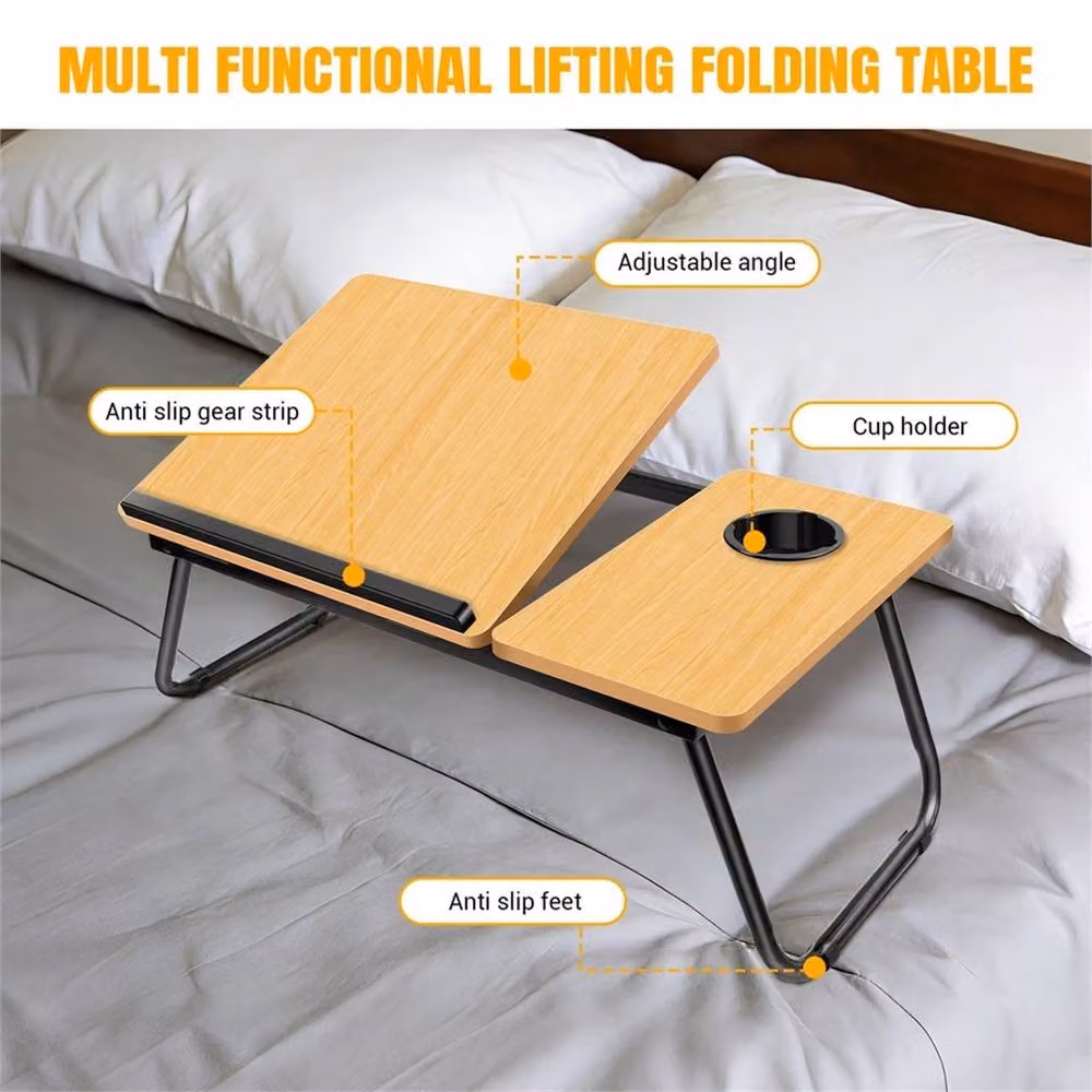 EONLION Natural-Folding Laptop Bed Table and Computer Lap Desk Stand in Sand and Brown, Width: 100 cm – 2