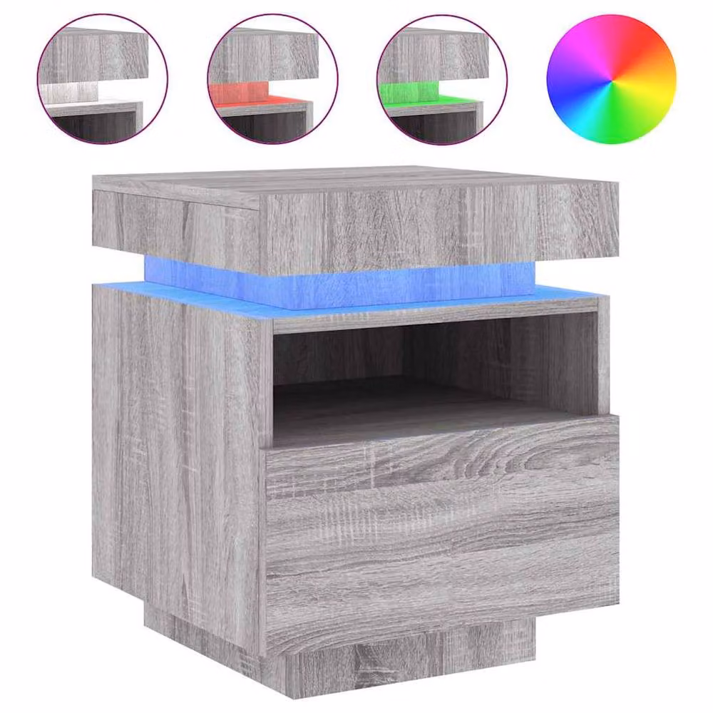 Berkfield Home Decorative Bedside Cabinet with Integrated LED Lights in Grey Sonoma, W: 40 cm, D: 39 cm, H: 48.5 cm – 3