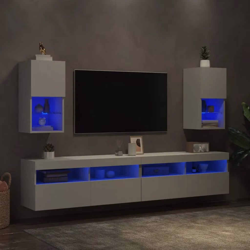 Berkfield Home Set of 2 White Wall Mounted TV Cabinets with Integrated LED Lighting, W/D/H: 30.5 x 30 x 60 cm – 3