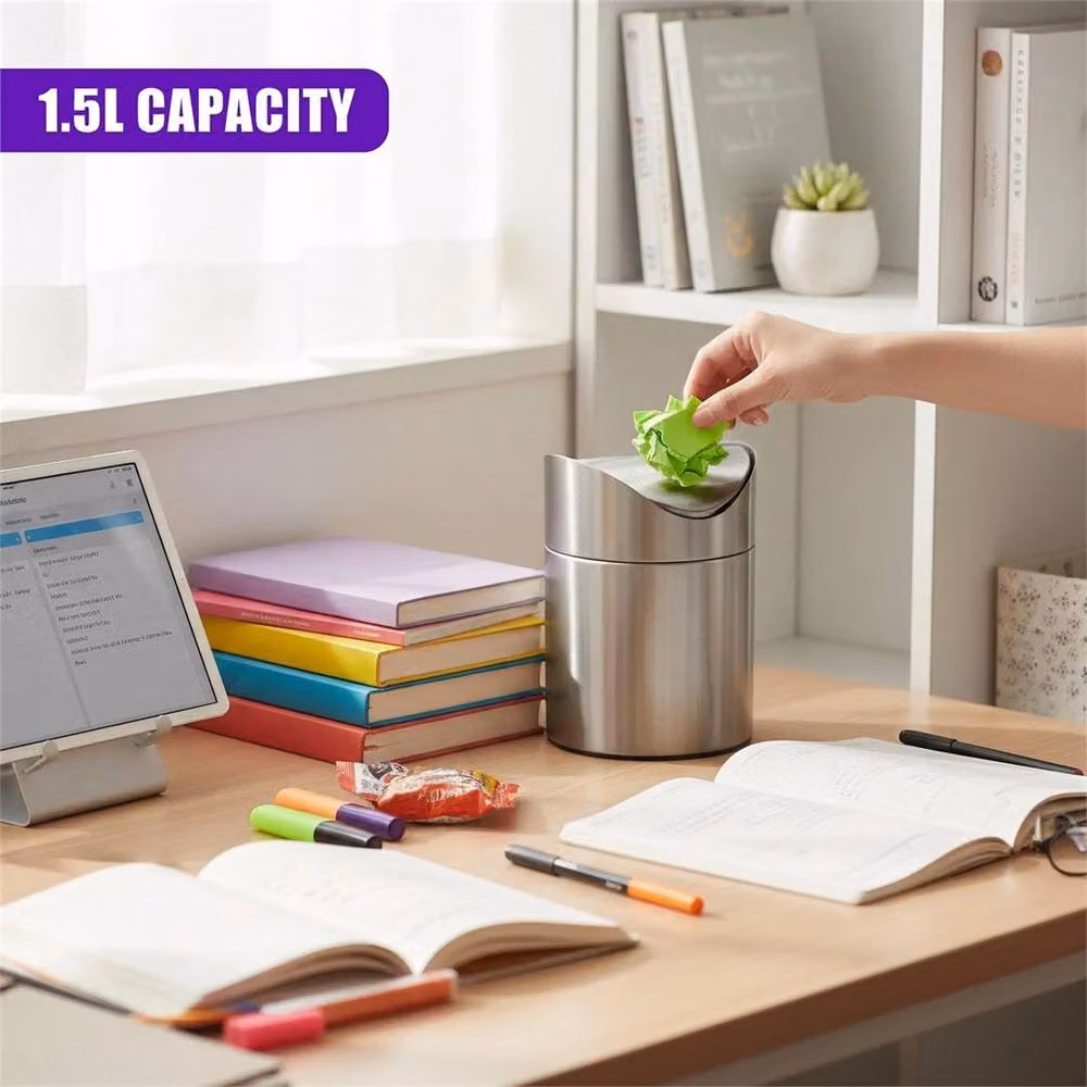 Havendro Small Stainless Steel Swing Desktop Bin, 1.5 l, Silver – 2