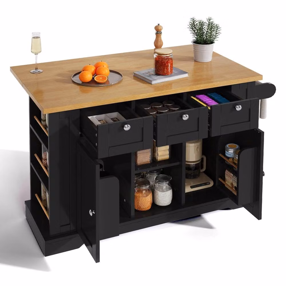 Rolipo Black Farmhouse Kitchen Island Cart on Wheels with Drop Leaf – 7