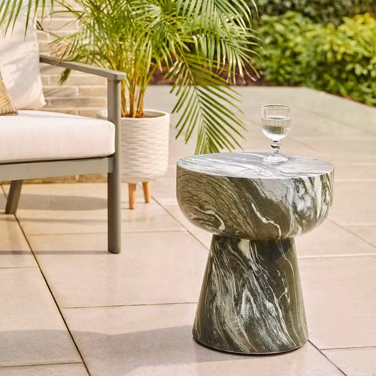 Atkin and Thyme Lucy Round Side Table in Green Marble Finish Concrete