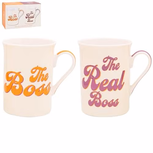Lesser & Pavey His N Hers Boss & Real Boss Mug Set of 2, 275ml each, White and Multicolour – 1
