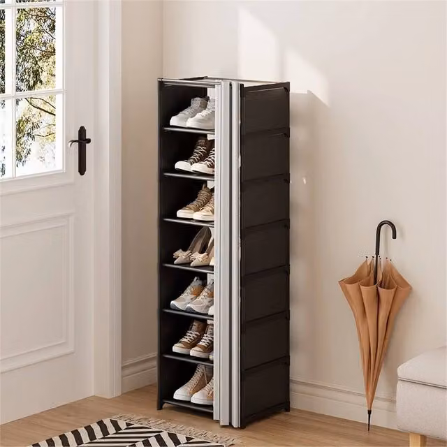 VOGREX 8 Tier Narrow Dustproof Freestanding Shoe Rack in Black