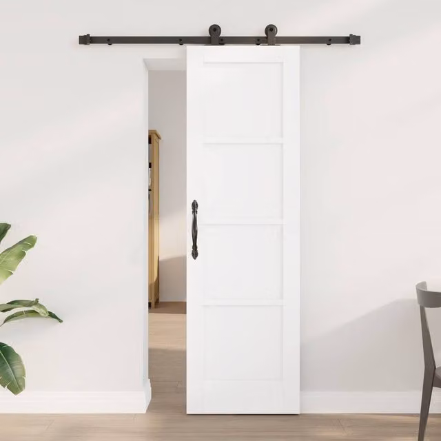 Berkfield Home Orkdal Modern White Lacquered Solid Wood Pine Sliding Door with Hardware Set H: 198.5 cm, W: 61.0 cm