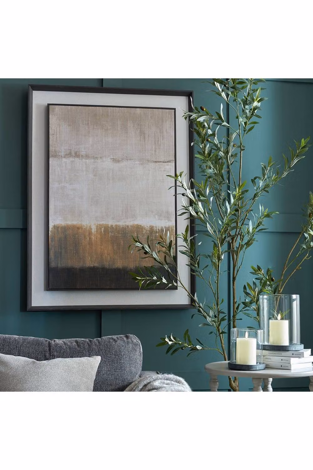 KDMD Extra Large Modern Abstract Linen Wall Art in Brown and White with Dark Frame – 3