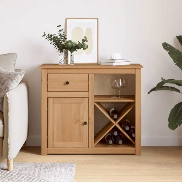 Berkfield Home Panama Sideboard with Drawer in Brown Waxed Solid Pine Wood, W/D/H: 93 x 40 x 80 cm
