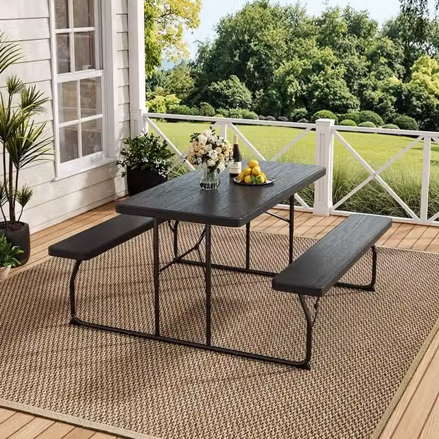 Lifeideas Modern Rectangular Foldable Garden Table and Bench Set in Matt Grey