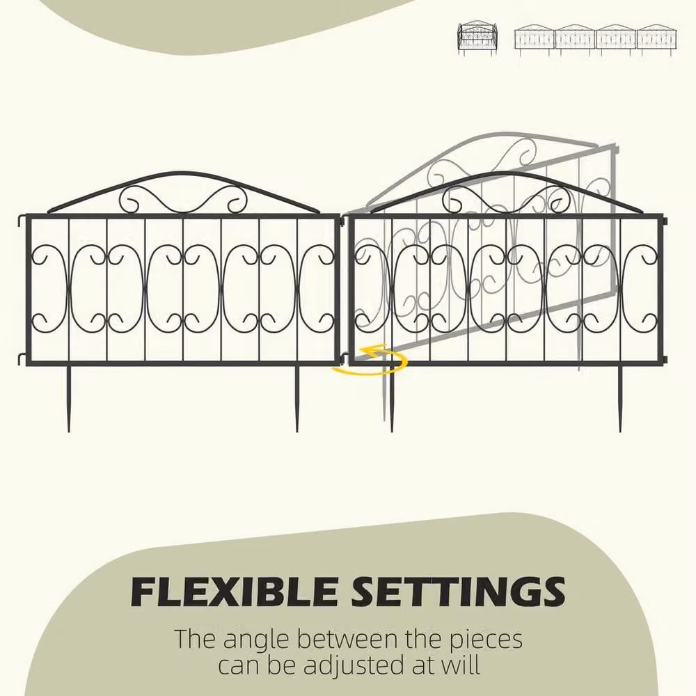 NESTLUNE Decorative Metal Garden Fencing Border Edging, 4 Pieces, Black, H: 15 cm, W: 100 cm – 5