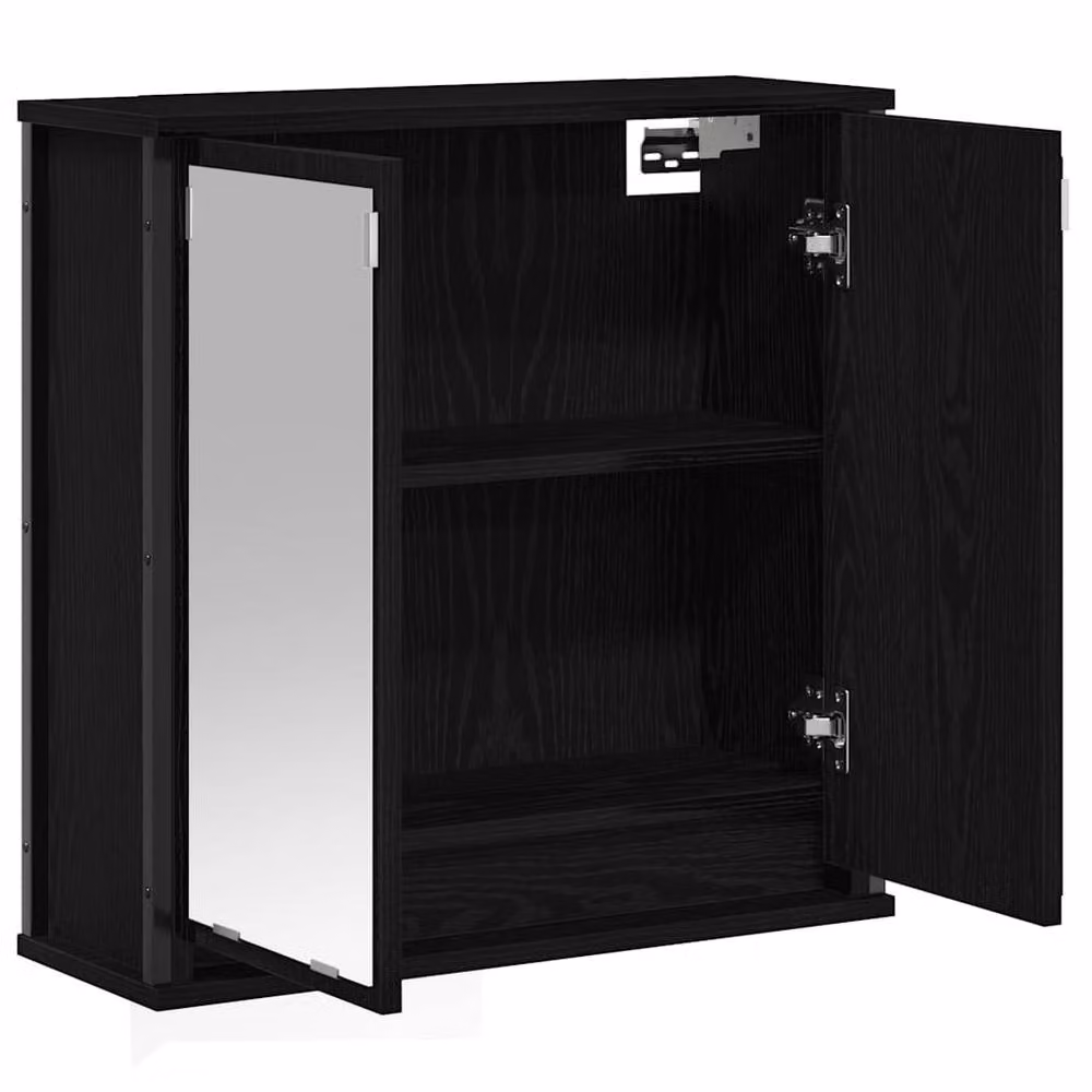 Berkfield Home Modern Black Oak Bathroom Wall Cabinet with Mirror and Internal Shelves, W/D/H: 60 x 21 x 60 cm – 4
