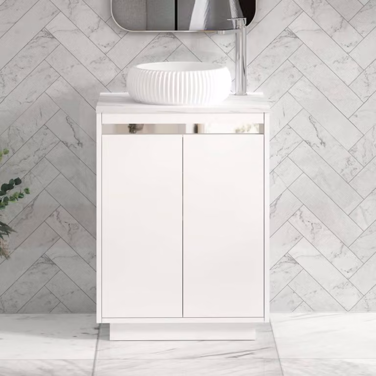 Royal Bathrooms Orion 800mm Matt White Floor Standing 2 Door Vanity Unit with Milan Basin and Chrome Accent Trim