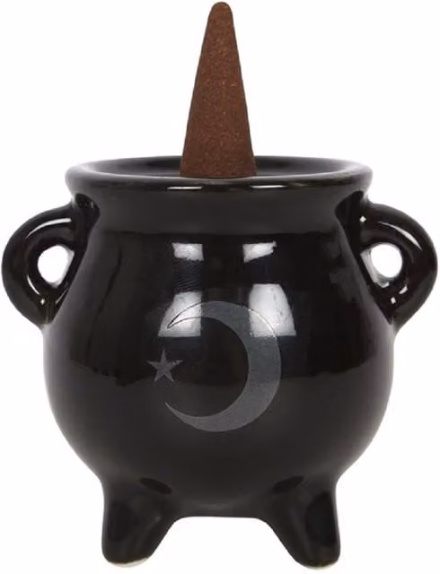 KDMK Mystical Moon Cauldron Ceramic Incense Holder, Black