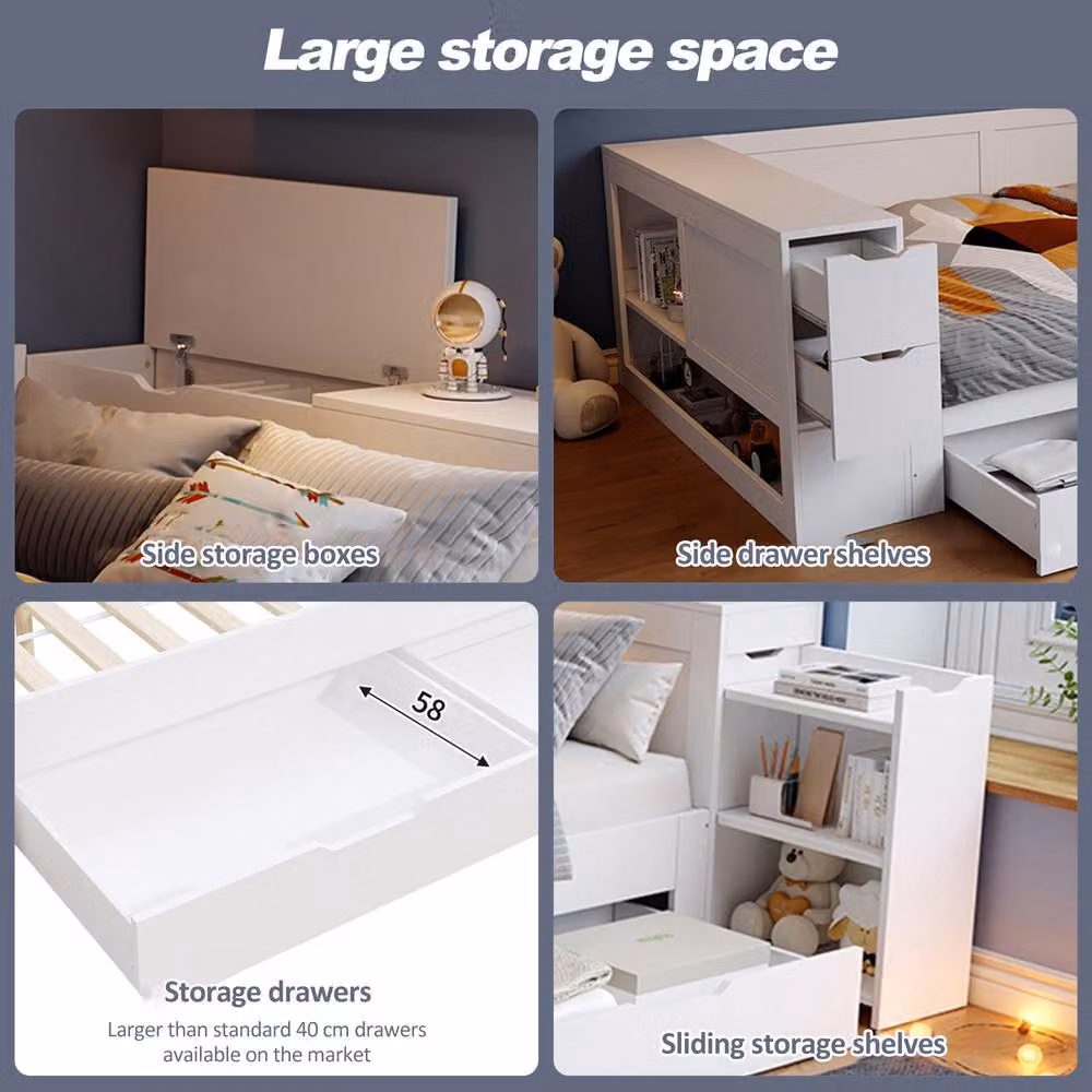 STILVORA Single Bed Frame with Storage Drawers in White, W/D/H: 90 x 190 cm – 6