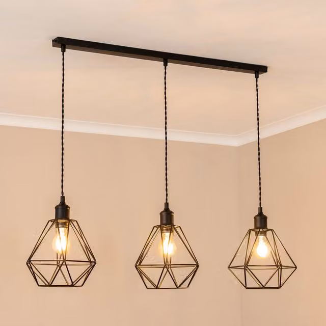ValueLights Diablo 3 Industrial Bar Ceiling Pendant Light in Black Metal with LED Bulbs