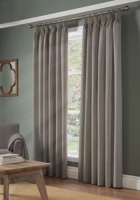 Luxury Living Silver Pencil Pleat Blackout Curtains, Pair, Width: 117 cm, Drop: 183 cm