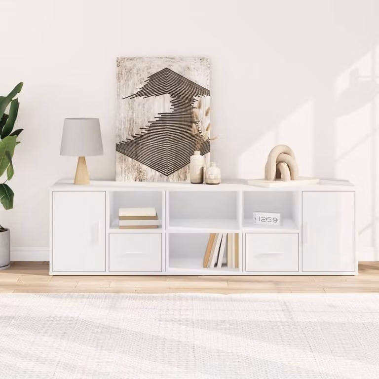 Berkfield Home Corner Cabinet in White, MDF with Doors and Drawers, W/D/H: 160 x 40 x 45 cm