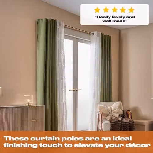 OHS Extendable Metal Curtain Pole with Decorative Finials and Twist End Rings in Grey or Silver, 120 to 220 cm – 2