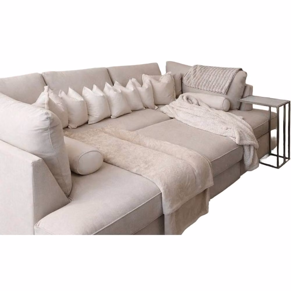 Home & Love Carnaby Cinema U-Shape Corner Sofa in Naples Cream with Matching Ottoman and Scatter Cushions – 2