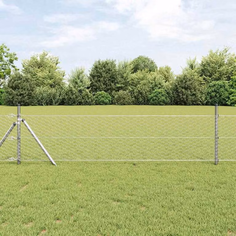 Berkfield Home Hexagon Fence in Silver Galvanised Steel, H: 50 cm x W: 10 m