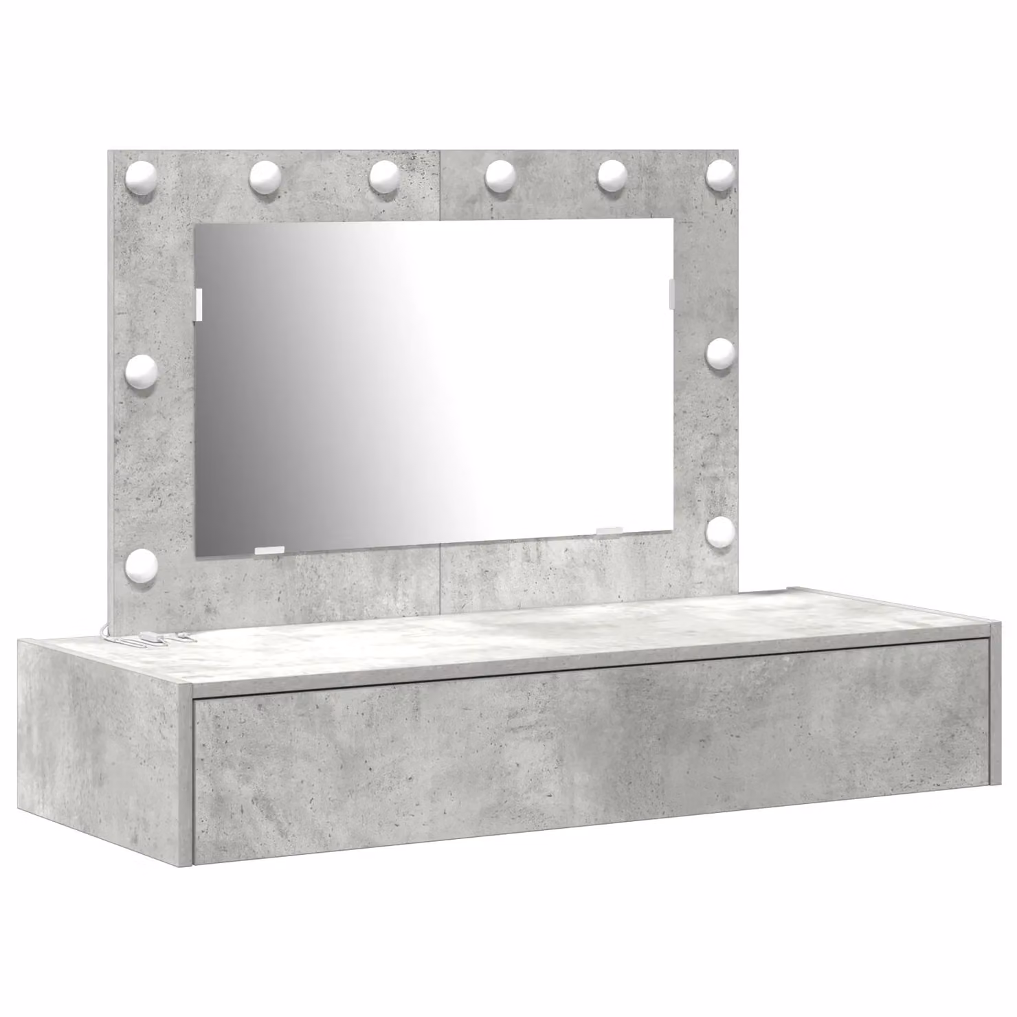 Berkfield Home Wall Hanging Dressing Table with Hollywood LED Lights in Concrete Grey, W/D/H: 100 x 40 x 70 cm – 2