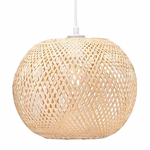 Happy Homewares Brown Bamboo Spherical Cage Pendant Lamp Shade, W: 28 cm, H: 30 cm