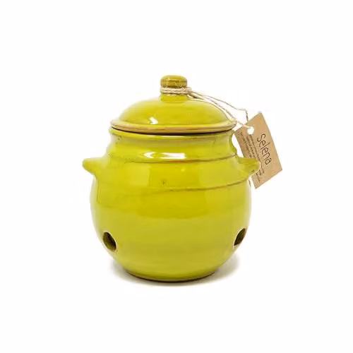 Verano Spanish Ceramics Selena Glazed Hand Dipped Ceramic Garlic Jar with Lid, Green, Height: 15 cm – 3
