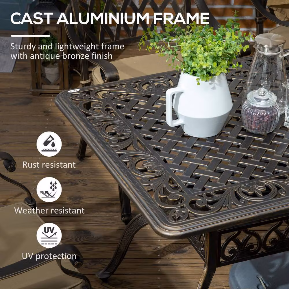 STILVORA Bronze Powder Coated Aluminium Rectangular Dining Set with Parasol Hole and 7 Chairs – 3