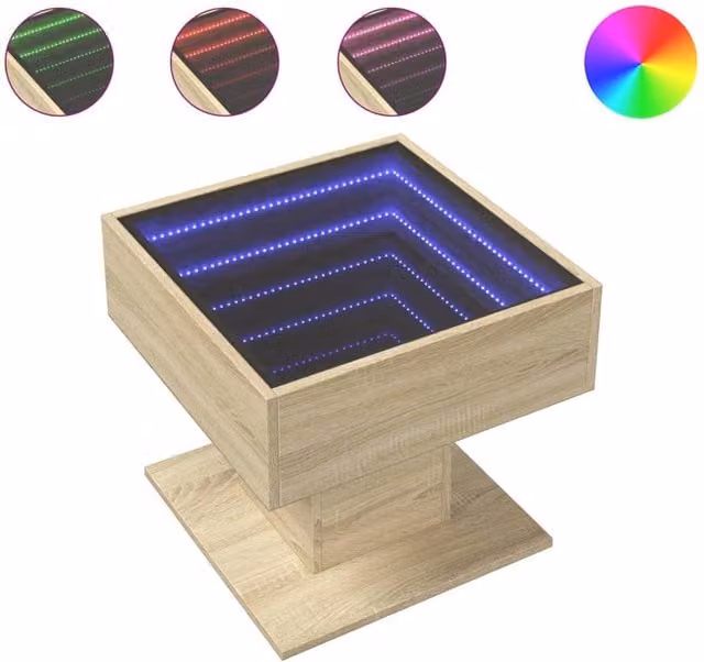 Berkfield Home Modern Square Coffee Table with LED in Sonoma Oak Brown, W/D/H: 50 x 50 x 45 cm – 1
