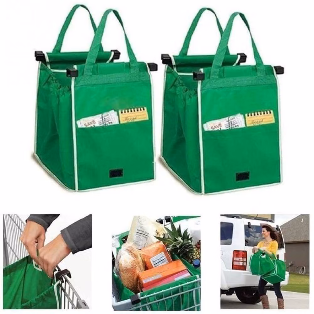 FLAVORA 2-Piece Foldable Shopping Trolley Storage Bags in Green – 3