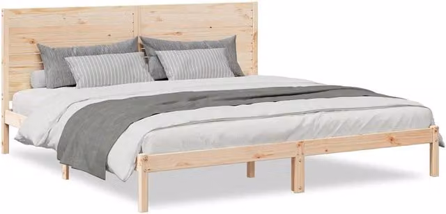 Berkfield Home Extra Long Solid Wood Bed Frame in Light Brown, W: 180 cm, L: 210 cm