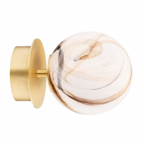Argon Fabio Modern Marble Wall Lamp in White and Brown with Brushed Brass Finish, IP44