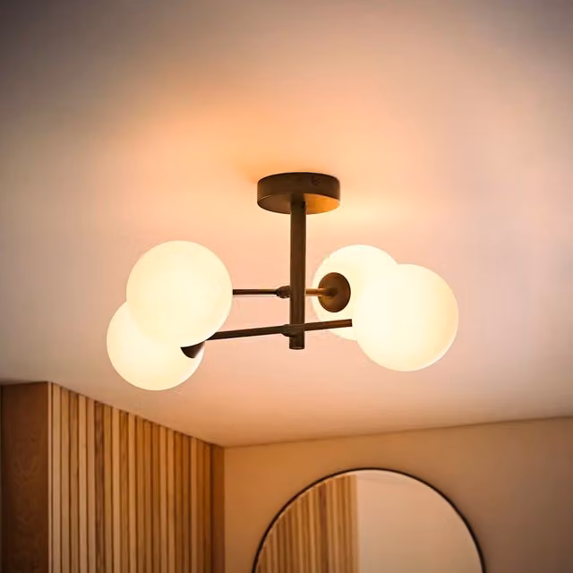 ValueLights Darla 4 Way Frosted Globe Bathroom Ceiling Light in Black
