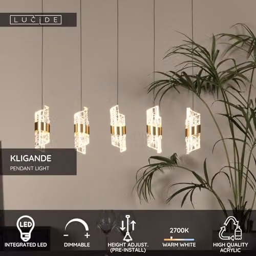 Lucide KLIGANDE Dimmable Height Adjustable LED Pendant Light in Gold/Brass and Yellow – 2
