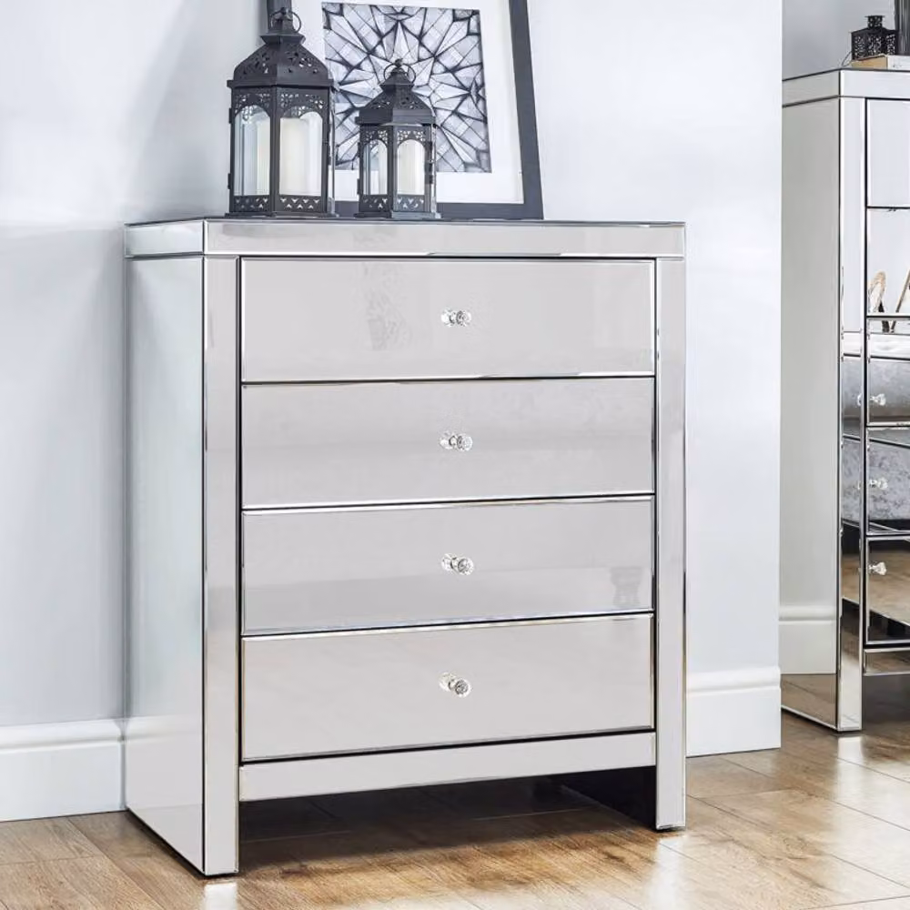 Comfy Living Ltd Silver Mirrored 4 Drawer Chest of Drawers – 2