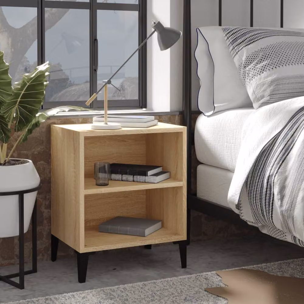 Berkfield Home Bed Cabinet in Sonoma Oak and Brown with Metal Legs, W: 40 cm, D: 30 cm, H: 50 cm – 2