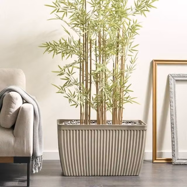Wyld and Coco Rectangular Fibre Clay Planter, Beige Matte, W: 73 cm, D: 32 cm, H: 43 cm