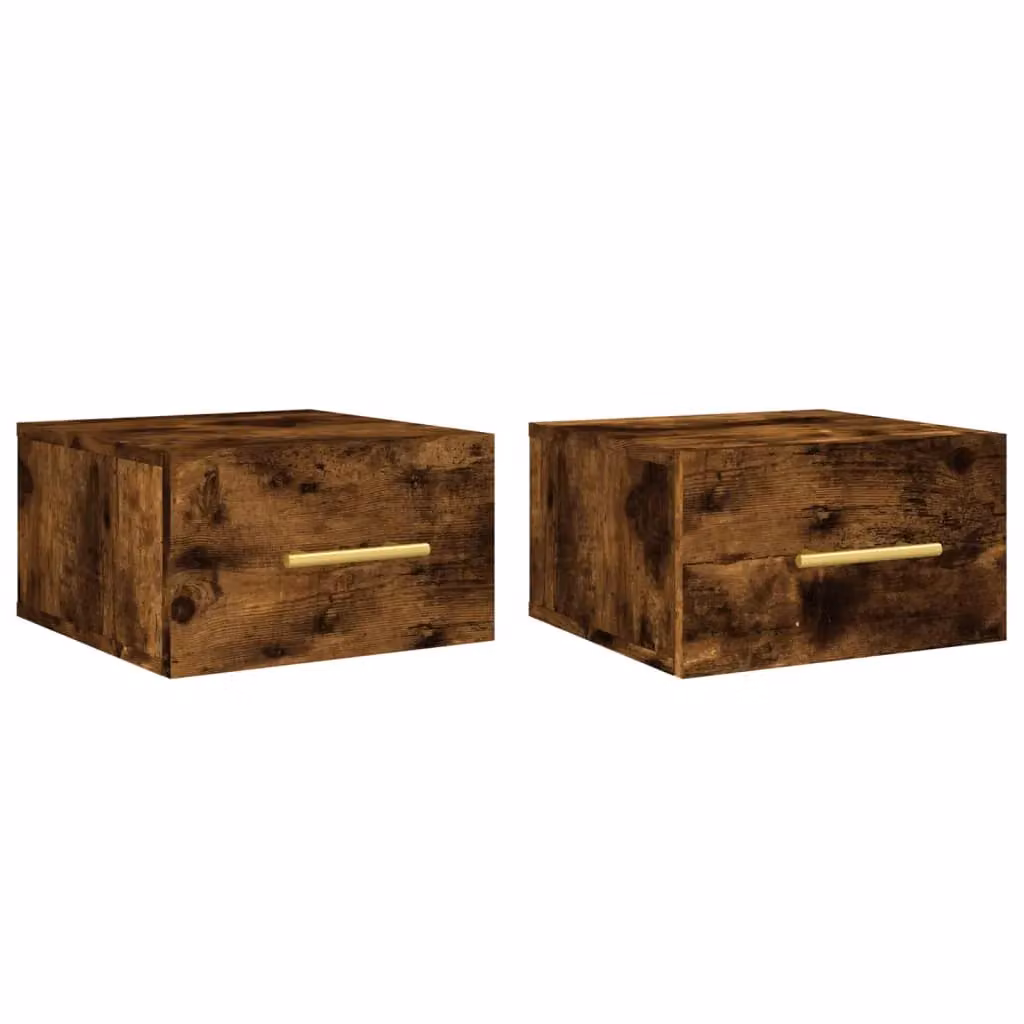 Berkfield Home Set of 2 Wall-mounted Bedside Cabinets in Smoked Oak Brown, W/D/H: 35 x 35 x 20 cm – 2