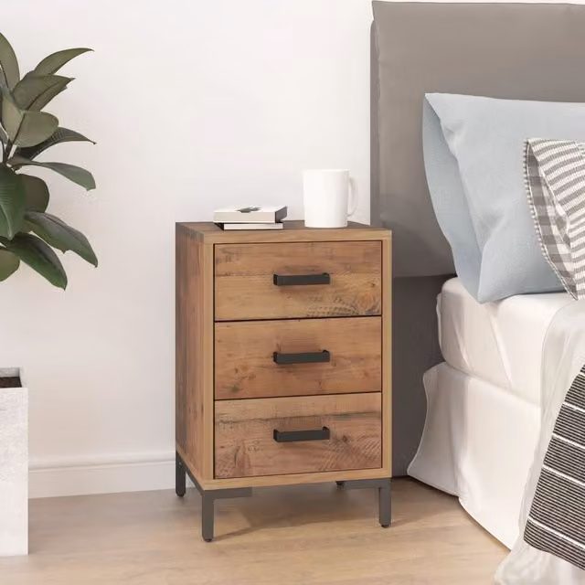 Berkfield Home Vintage Brown Solid Pinewood Bedside Cabinet W/D/H: 36 x 30 x 54 cm