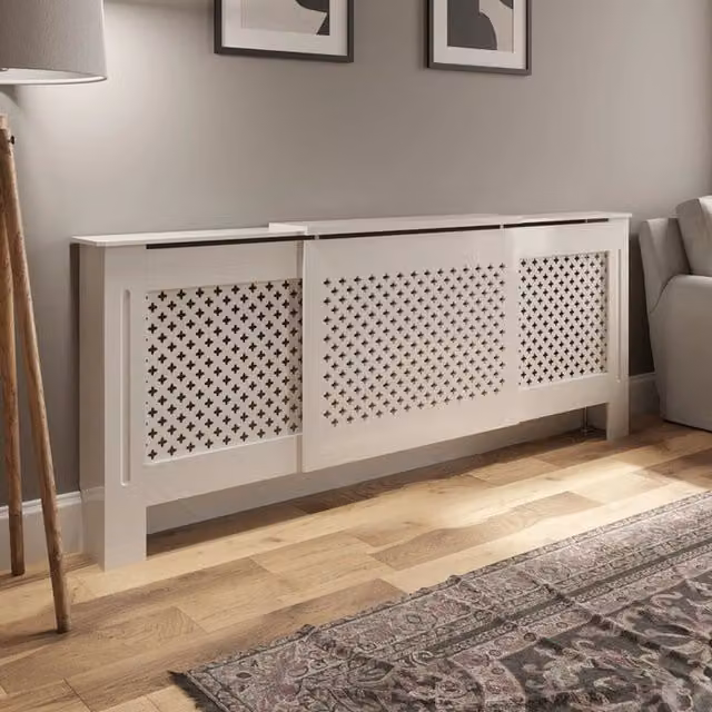Temprazo White MDF Radiator Cover with Cross Pattern Style, W: 152 cm