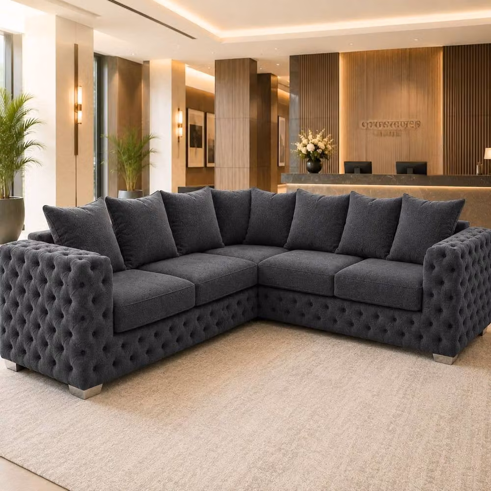 Stratus Interiors Ashley Chesterfield 3 Seater Scatter Back Sofa in Dark Grey Plush Velvet – 2