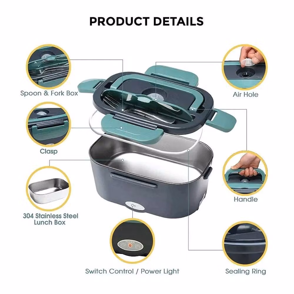 FLAVORA 7 in 1 Heated Electric Lunch Box, 1.5 l, Blue – 3