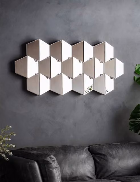 Gallery Direct Carina Extra Large Hexagonal Geometric Wall Mirror in Silver